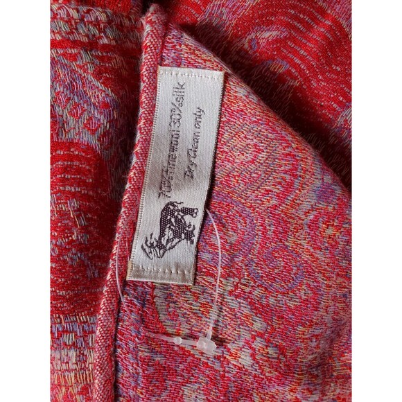 Pashmina(?) Silk Wool Paisley Scarf Wrap Shawl Rectangle Fringe Red Orange EUC - Picture 4 of 6